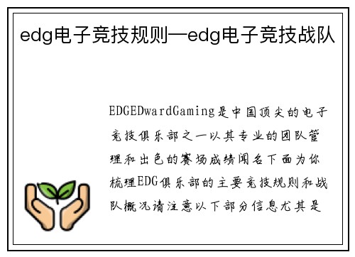edg电子竞技规则—edg电子竞技战队